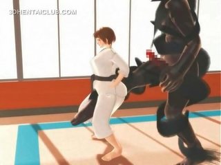Hentai karate mädchen würgen auf ein massiv mitglied im 3d
